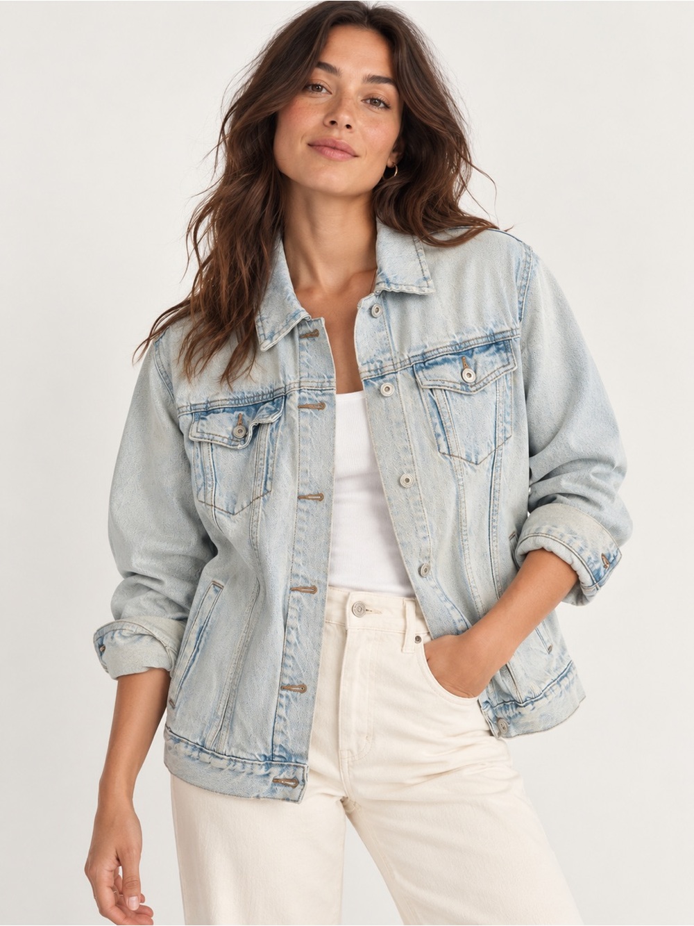 OLD NAVY Boyfriend Jean Jacket Light Wash Denim Baggy Fall Relaxed Fit Casual L